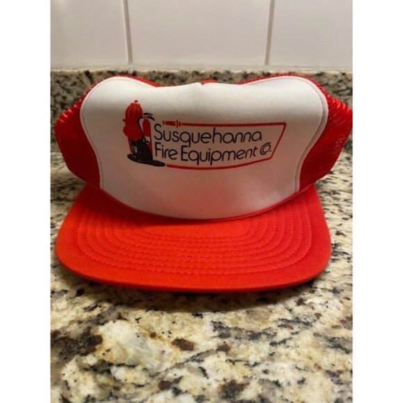 Vintage Susquehanna Fire Equipment Red Snapback Trucker Hat F3 - Picture 1 of 5